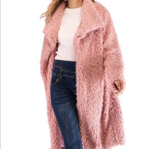 Long pink teddy coat - Picture 5 of 7